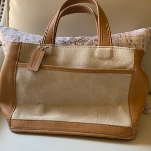 Coach  vintage linen and leather tote. 6121
